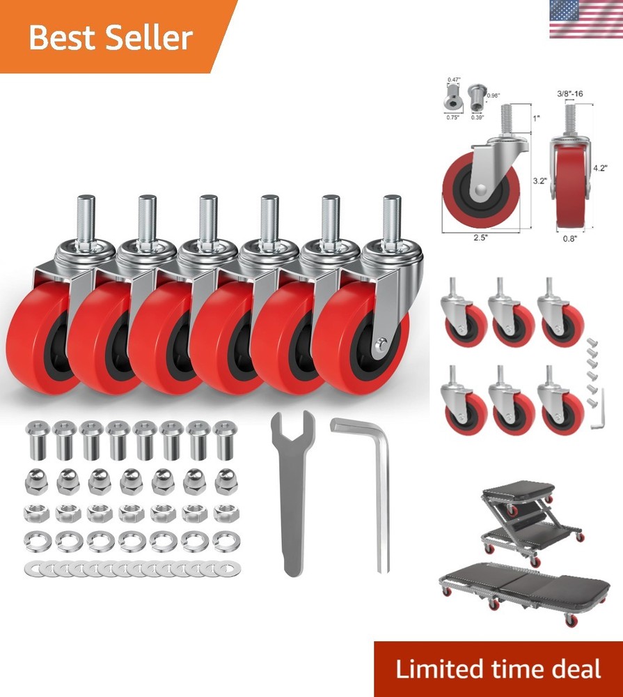 Versatile 6 Pack Creeper Wheels - 2.5'' Heavy-Duty Casters for Multi-Surface