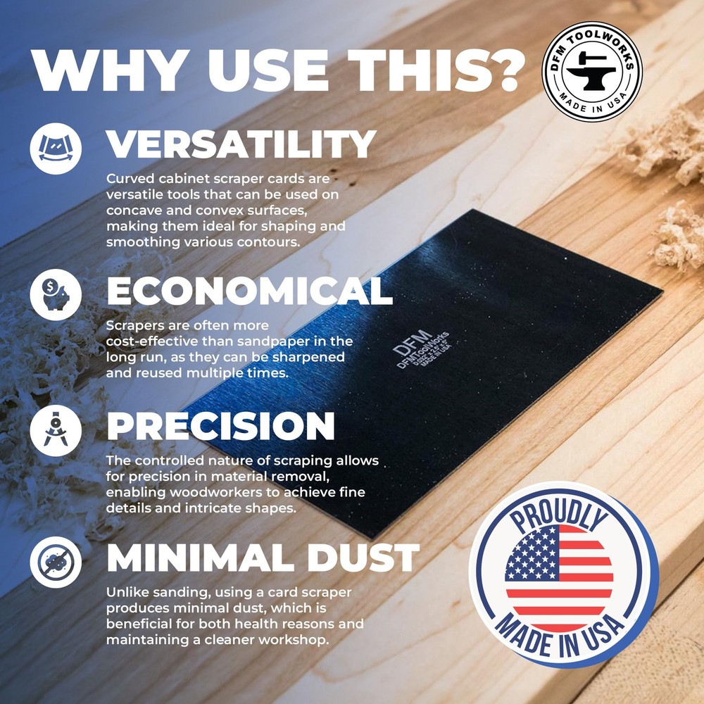 DFM Tool Works Blue Cabinet Scraper Set, Multiple Sizes, Made in USA