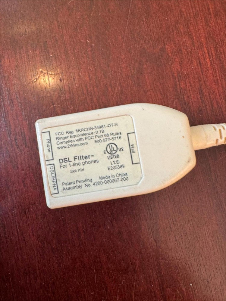 2WIRE 1-Line Inline DSL Filter with Giveback Jack ADSL DSL