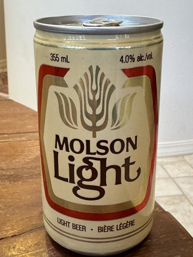Molson Light Beer - 355 ml Empty Beer Can Top Opened - Canada