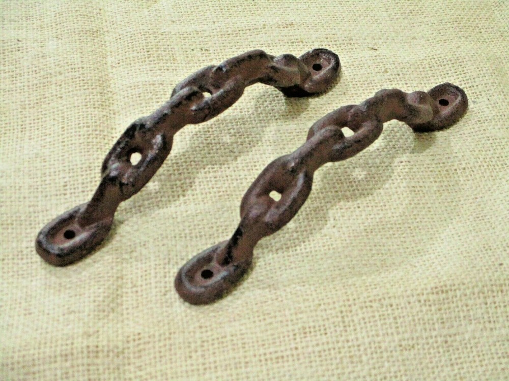 2 Large Cast Iron Antique style CHAIN Barn Handle, Gate Pull, Shed Door Handles