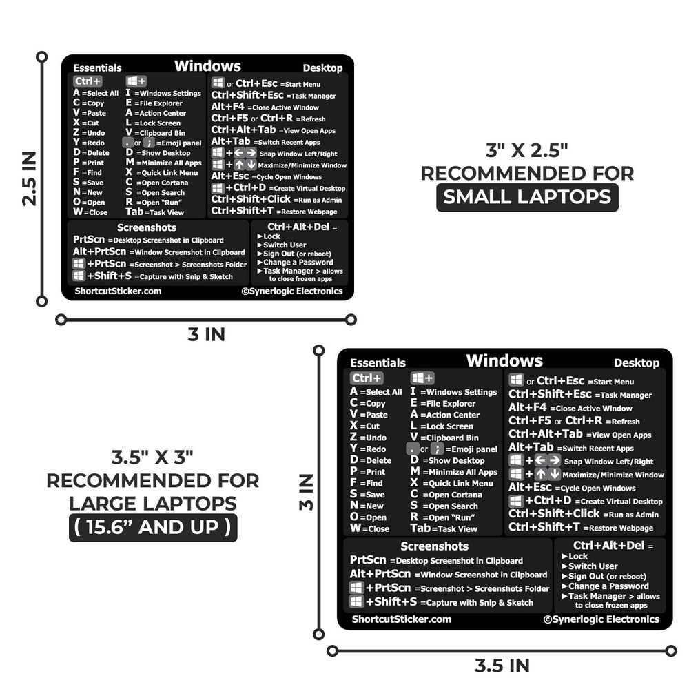 SYNERLOGIC Black Windows Reference Guide Keyboard Shortcuts Vinyl Sticker