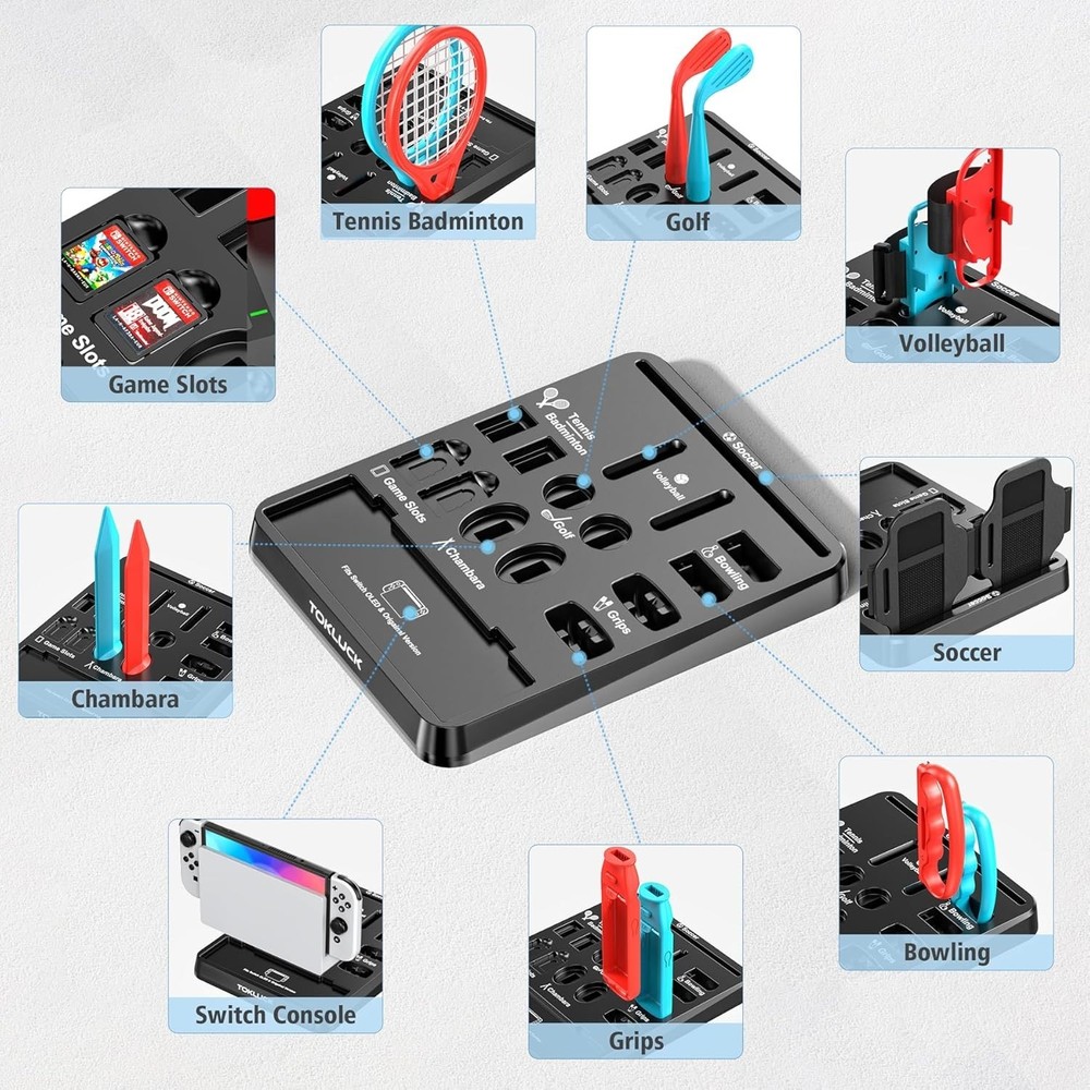 Switch OLED Accessories Kit - Game Bundle, Wheel, Caps, Case, Protector