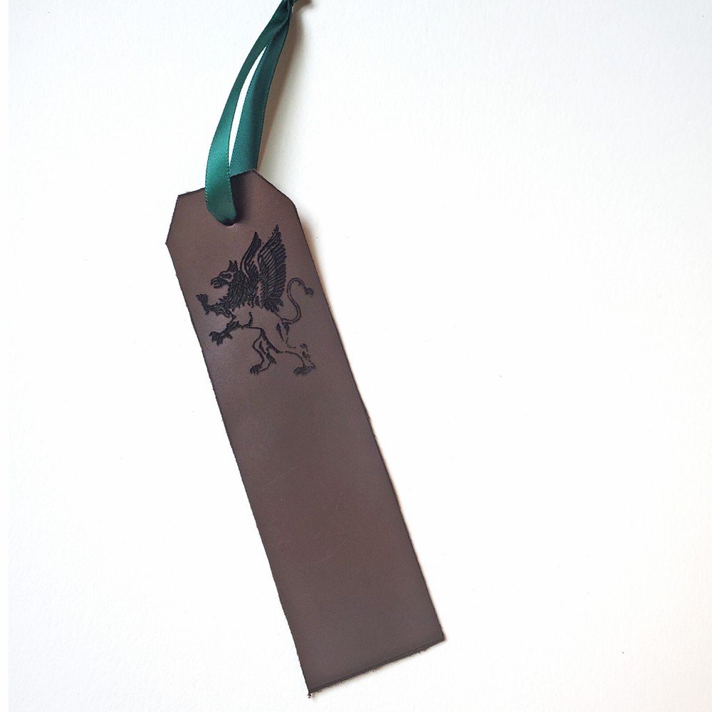 Griffin Design Leather Bookmark, Engraved Personalization, Gryphon Bookmark
