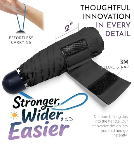 Mini Travel Umbrella for Rain - 43" Large Coverage Small Compact 1-Black