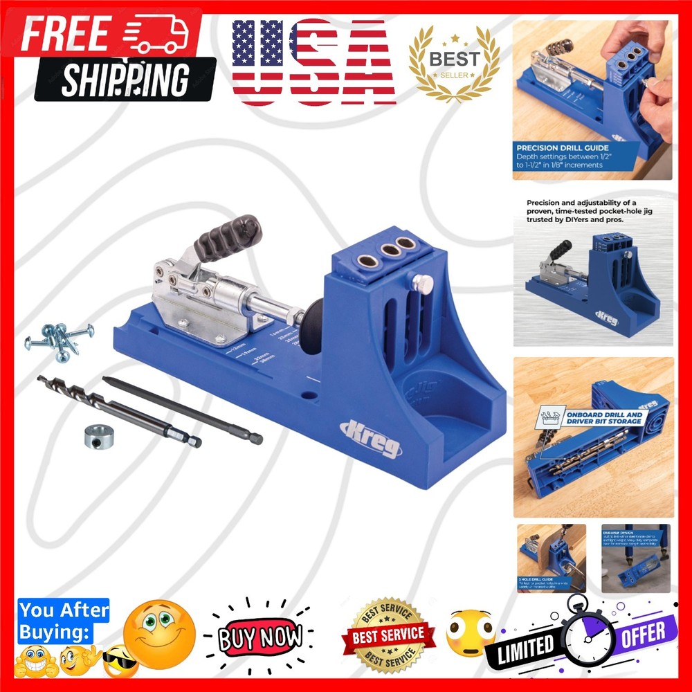 Pocket Hole Jig - Adjustable, Versatile Jig for Strong Joints - Create Perfec...