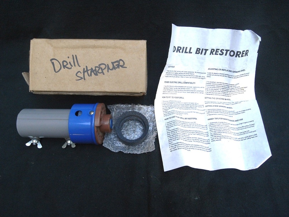 DRILL BIT SHARPENING TOOL USING A DRILL as power FROM 3mm to 10mm w/instructions
