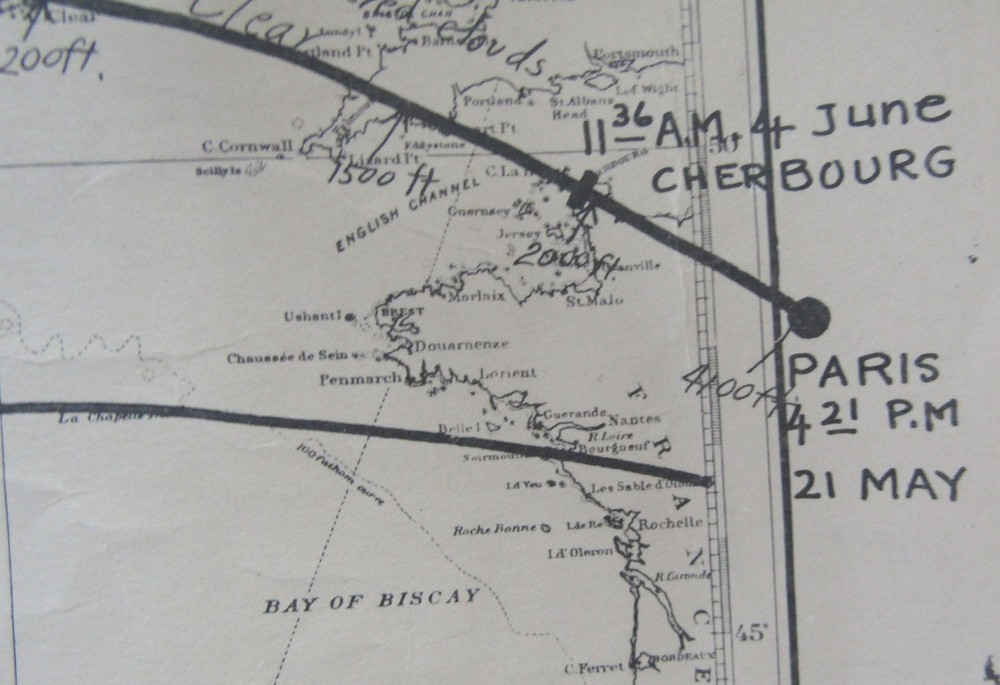 1927 Scriptorium Charles Lindbergh North Atlantic Flight Map Notes & Signature