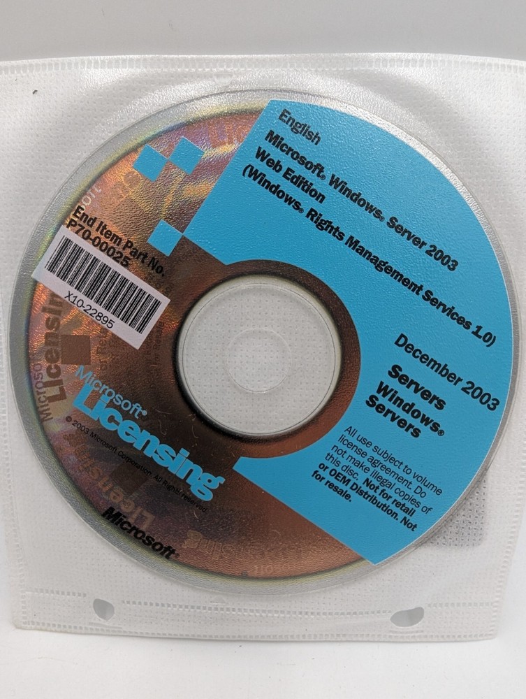 Microsoft Licensing Windows Server 2003 Web Edition CD Disc December 2003