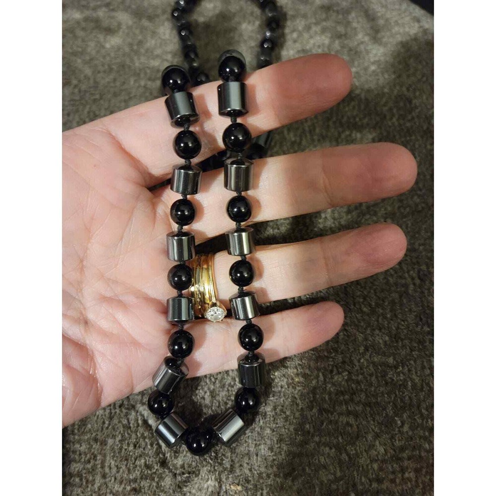 Sterling Silver Hermatite Bead Necklace & Dangle Earrings