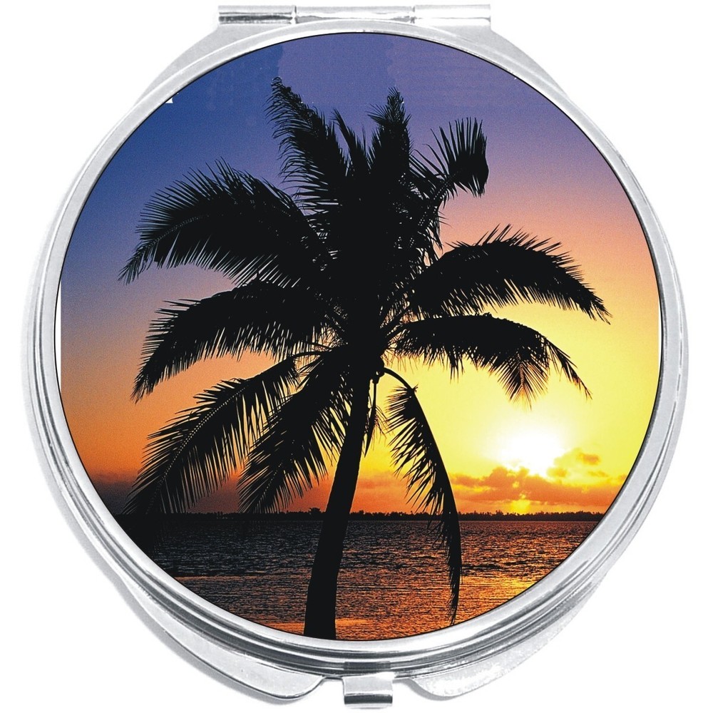 Palm Tree Tropical Sunset Compact with Mirrors - for Pocket or Purse