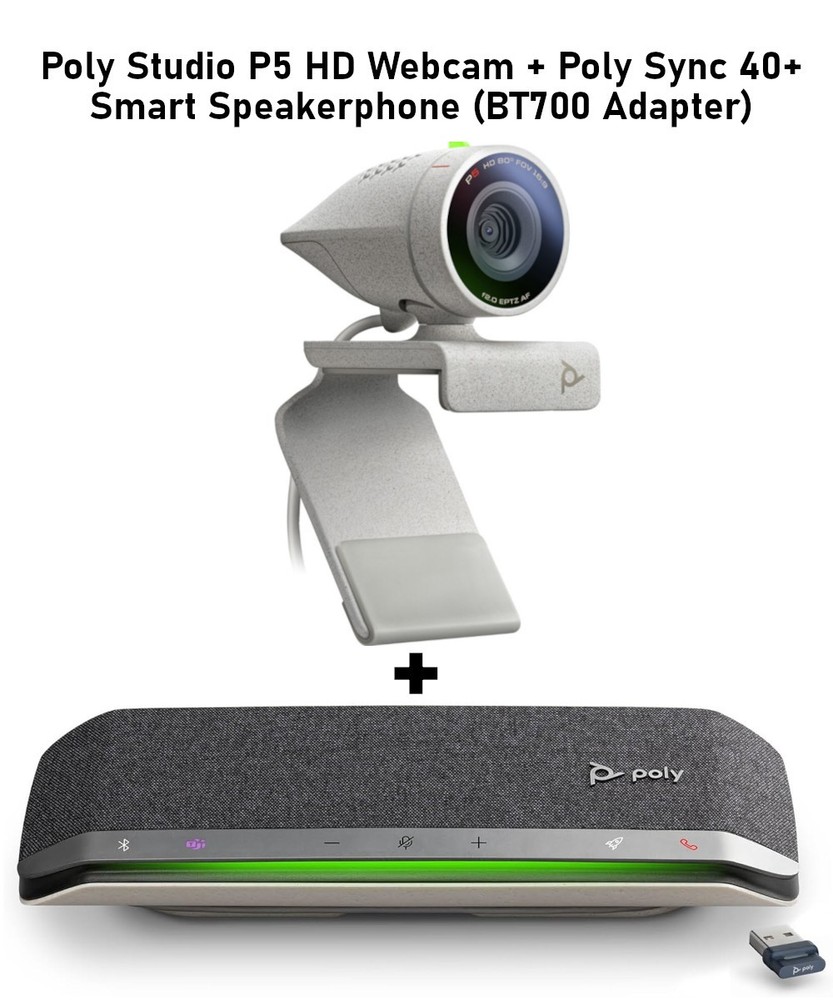 Poly Studio P5 Webcam 1080p + Sync 40+ Speakerphone Teams BT700 Bundle