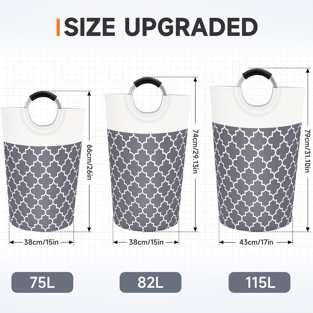 Large Laundry Basket Hamper Bag Washing Bin Clothes 82L, Grey
