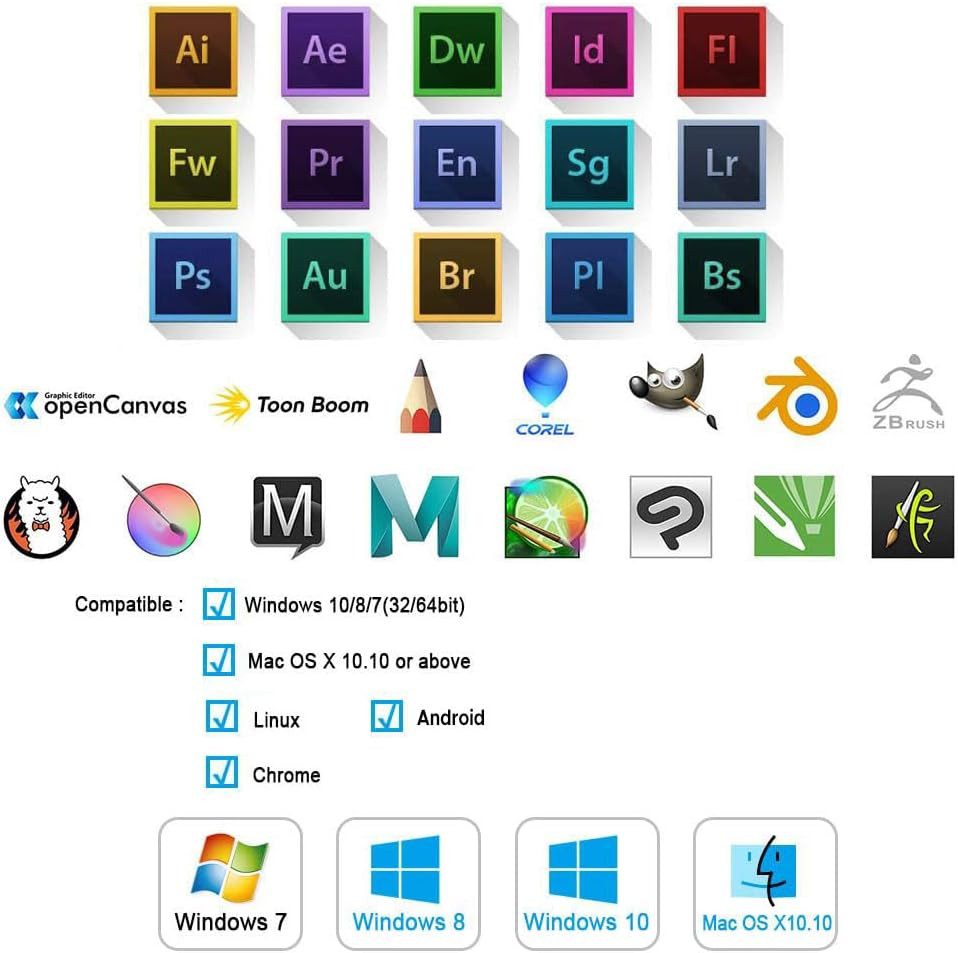 Drawing Tablet Graphics, M708 V2 Upgrade Pc&Computer&Android Device,10X6 Inch Ul