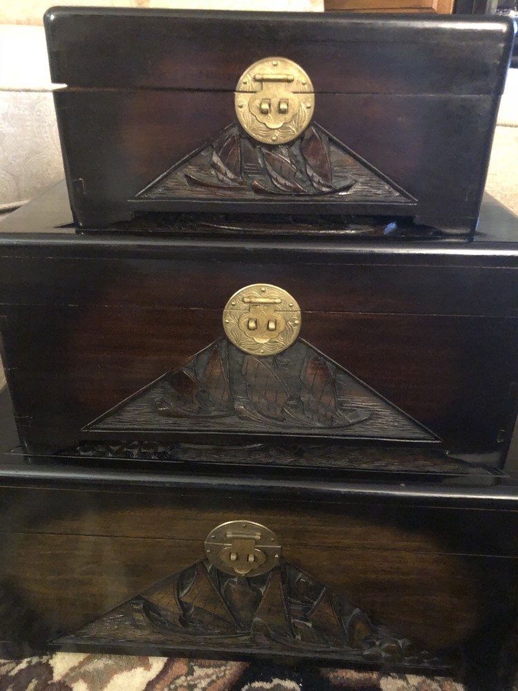 Unique Hand Crafted Stackable Storage Chests~Locks/Keys~Beautiful ShipCarvings