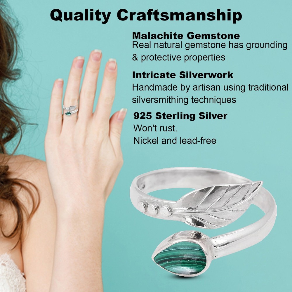 Leaf Ring Adjustable 925 Sterling Silver Handmade Boho Ring | Pear Shape Jewelry