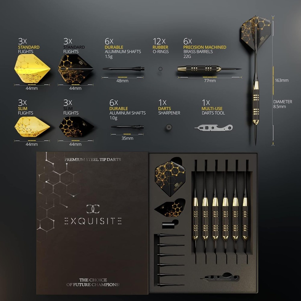 Complete Dart Set: Brass Barrels, Flights & Precision Sharpener Included