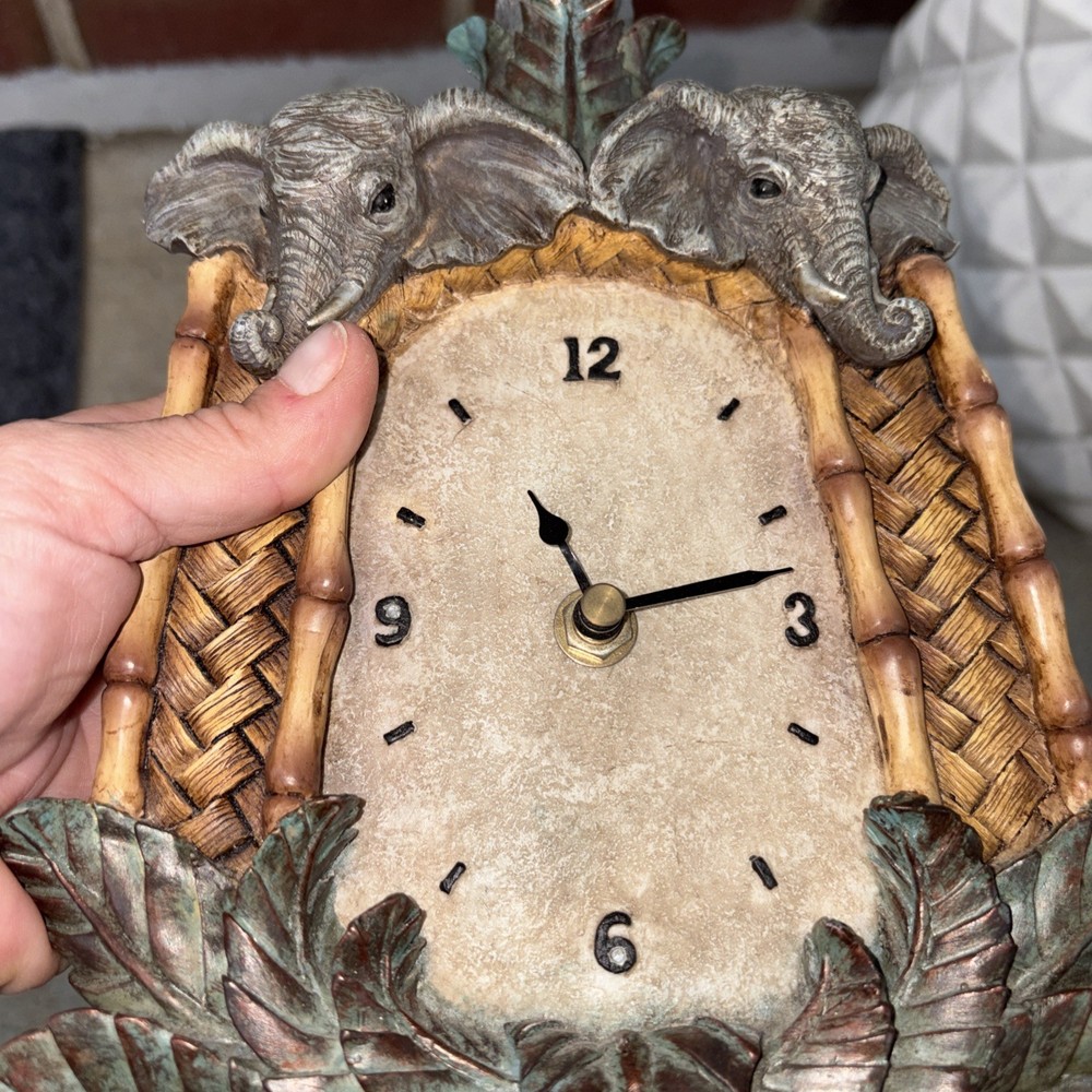 Elephant Safari Frame Bamboo Rustic Jungle Ceramic Clock Decor Boho Stone Decor