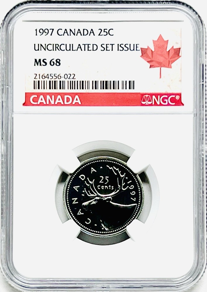 1997 CANADA 25 CENT UNC. QUARTER DOLLAR NGC MS68 MAPLE LEAF RED LABEL *POP-11