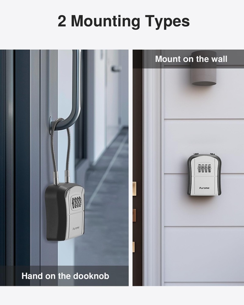 Lock Box, Portable Key Lock Box with Removable Cable Handle, Resettable Combi...