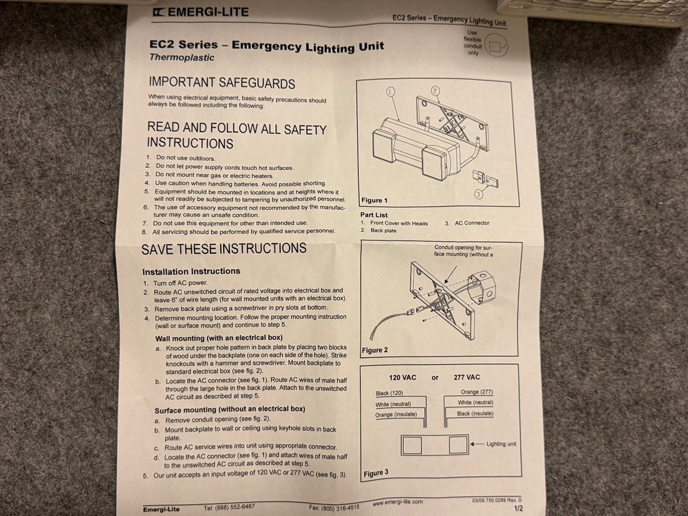 EMERGI-LITE Model EC-2 Energency Light Unit EC-2-EG