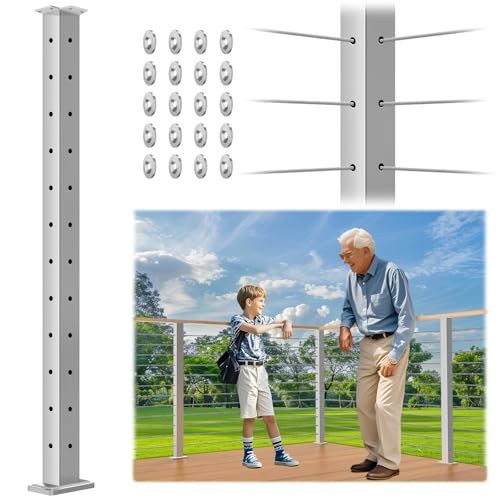 42" Corner Post for Deck Cable Railing Kit System, 1 x Corner Post 1 Brushed