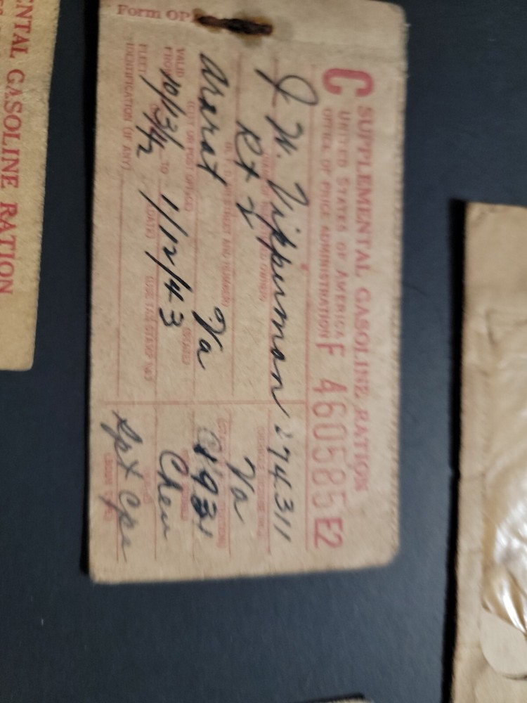 1943 WW2 GASOLINE RATIONS