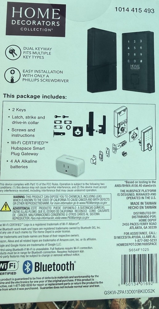 Home Decorators Collection Smart Touchscreen Wi-Fi Deadbolt Black Alexa Google