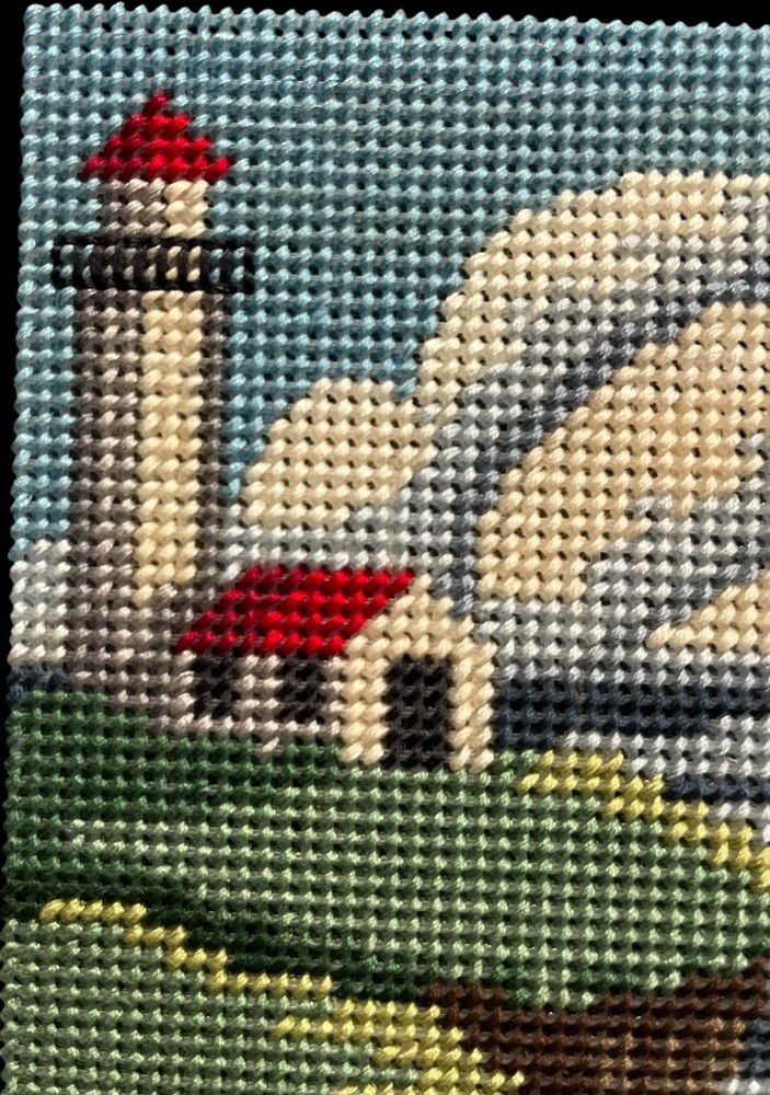 VTG Needlepoint Plastic Canvas Lighthouse Boat Completed Handmade