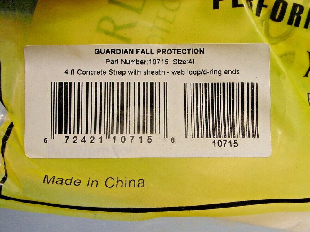 *Guardian 10715 Fall Protection 4' Concrete Strap w/ Sheath-Web Loop/D-Ring End