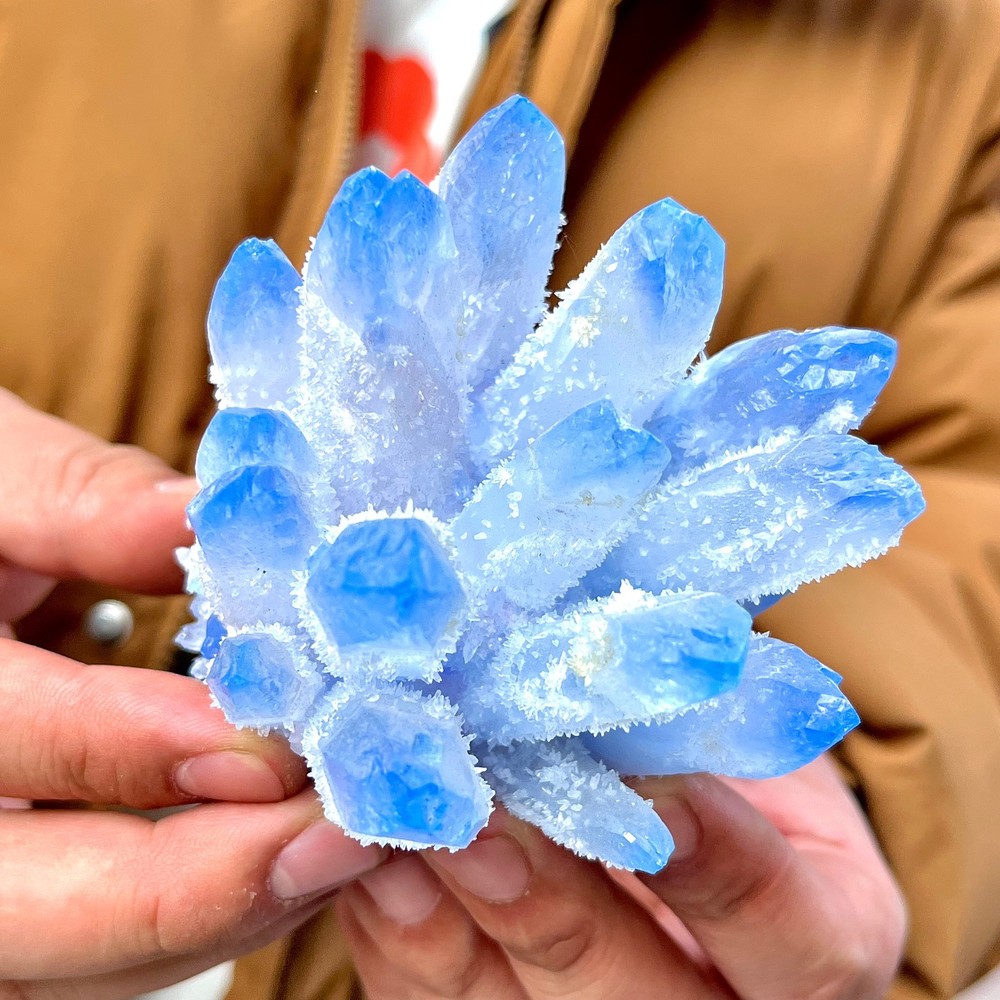 463G Newly discovered blue Phantom Quartz Crystal Cluster mineral samples