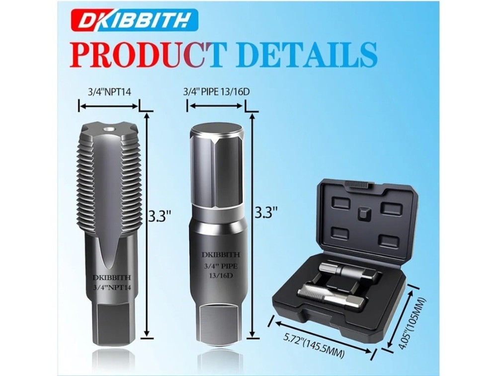 2 Piece 3/4" Pipe Extractor and NPT Tap, Broken Threads, Cut Threads, Rethread