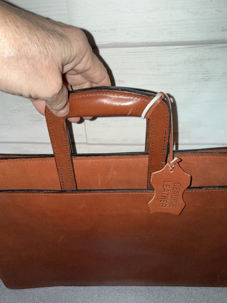 Vtg Sears Genuine Leather Briefcase , Document , Portfolio ,retractable Handle