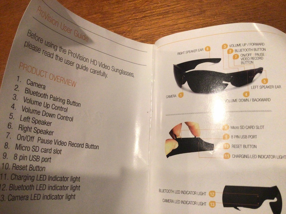 ProVision HD Video Sunglasses Includes Case, Cable & User Guide Never Worn/Used