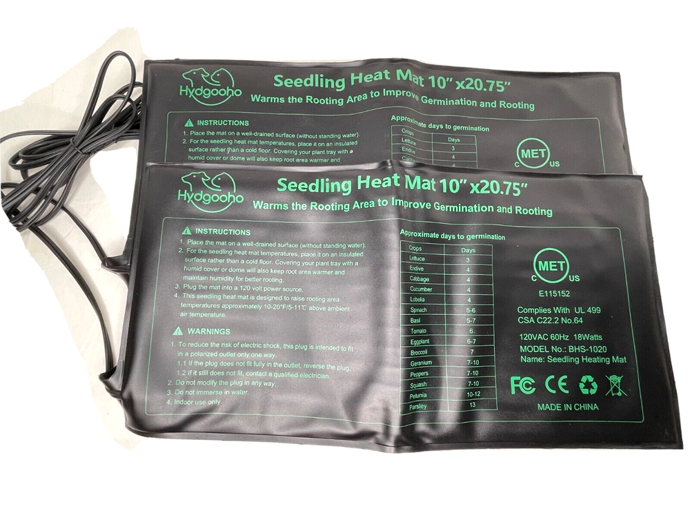 2 Pack Durable Waterproof Seedling Heat Mat Warm Hydroponic Heating Pad 10" X 20