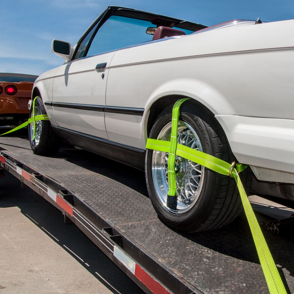 Adjustable Loop Car Tie Downs - Snap Hook, 4 Pack - High-Viz - 3300 lbs SWL