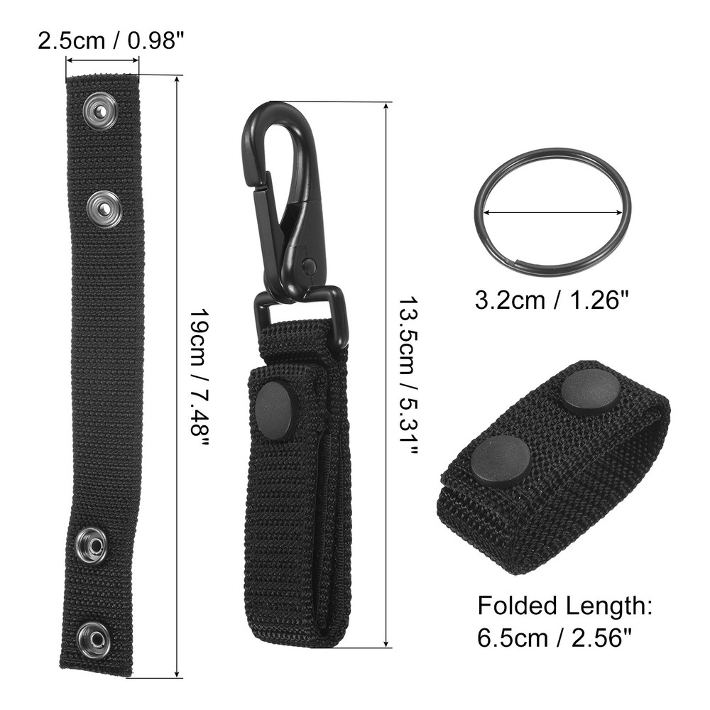Belt Keeper Set, Nylon Webbing Strap Loop Key Holder with Snaps, Black 5pcs