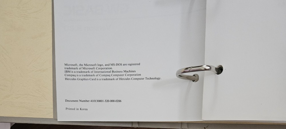 Hyundai Personal Computer Systems MS-DOS Version 3.2 Binder Book GW- Basic