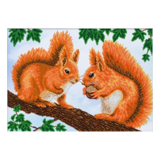 Squirrels Bead Embroidery Scheme on Canvas DIY Stamped Printed Pattern  t-1058