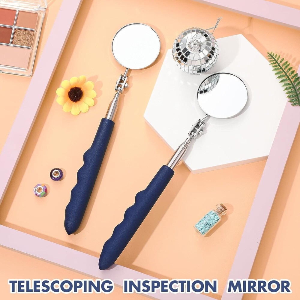 2 Pack Round Telescoping Inspection Mirror Mechanics Mirror Tool for Technician