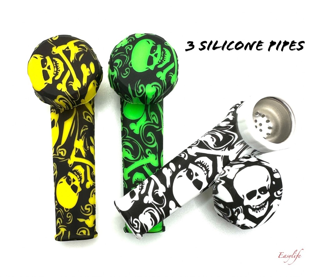 3 Silicone Smoking Pipes ( Skull) SAME DAY SHIP