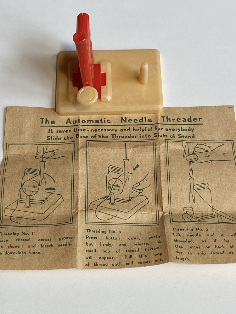 MCM Automatic Needle Threader with Instructions Vintage Sewing Notions Plastic