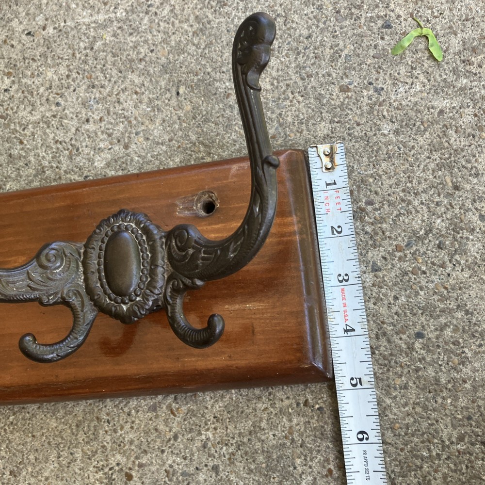 Antique Iron Victorian Hooks Hat or Coat Rack Mounted On Board (easy install)