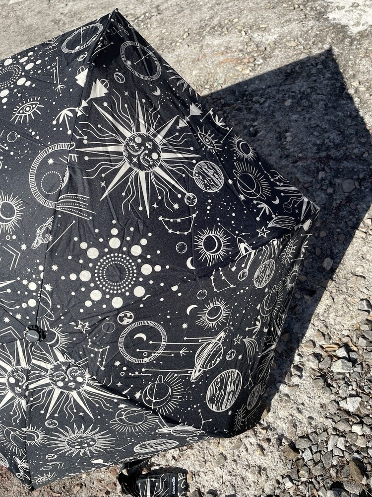 Shed Rain Umbrella Black Sun And Moon Pattern
