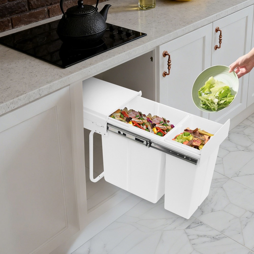 Pull Out Under Cabinet Trash Can 10L+20L Cabinet Garbage Can Ordinary Rail