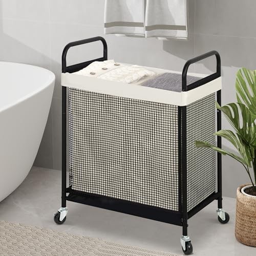 Laundry Hamper 2 Section, 100L Rolling Laundry Sorter Cart 2-Section Beige