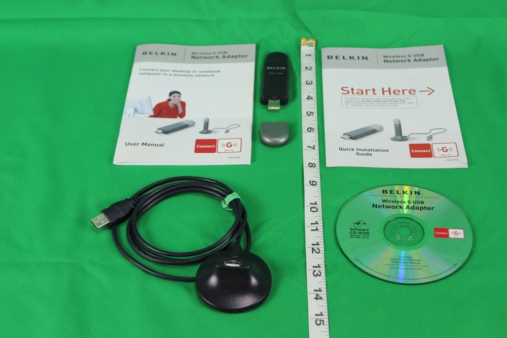NEW OPEN BOX BELKIN USB WIRELESS ADAPTER G COMPLETE WITH STAND SOFTWARE MANUAL