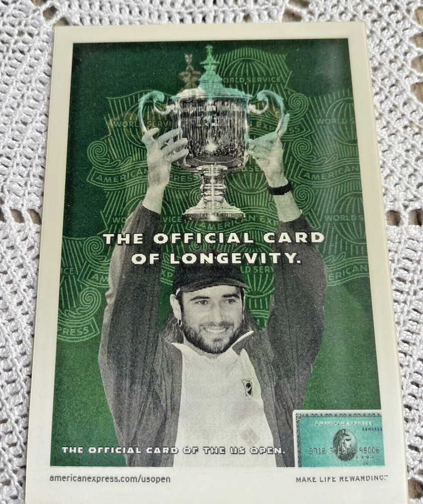 2003 Postcard Andre Agassi Longevity American Express Hieroglyphic Style