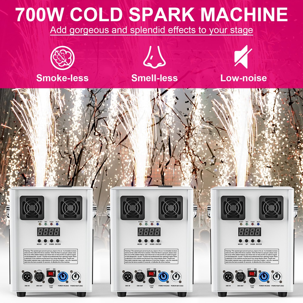 4PCS 700W Cold Spark Machine Stage Effect DMX Firework DJ Party Wedding & Case