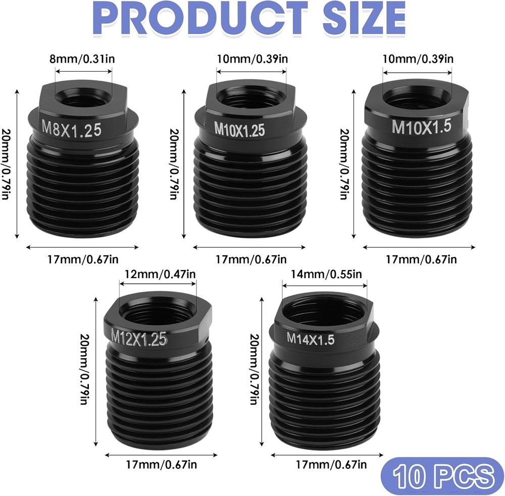 10PC Gear Shift Adapter Kit, Shift Knob Thread Adapters, Compatible with M8x1.25